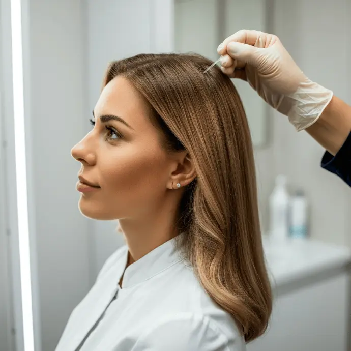 Imagen de una mujer a la que se le retiran hebras de cabello para realizar la prueba de epigenética en Aguascalientes en Dagen